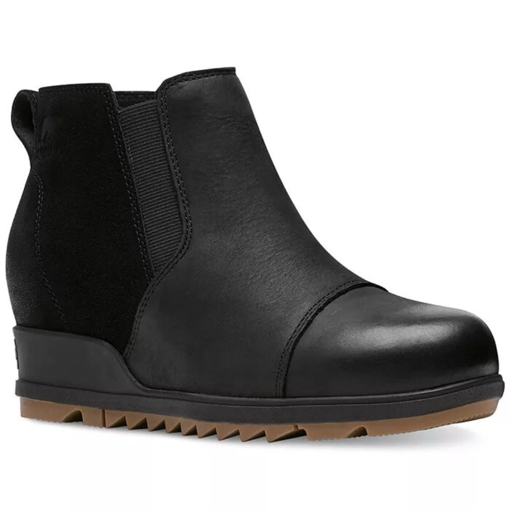 Sorel Evie Black Lug Sole Wedge Ankle Pull on Bootie Boots Shoes Multi Size NEW - Picture 1 of 10
